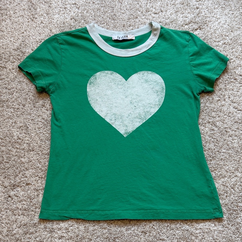 Anthropologie Green Heart Tee Small